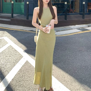 如意 首尔姐姐_  优雅斜裁淑女风背心裙~新款修身气质长裙