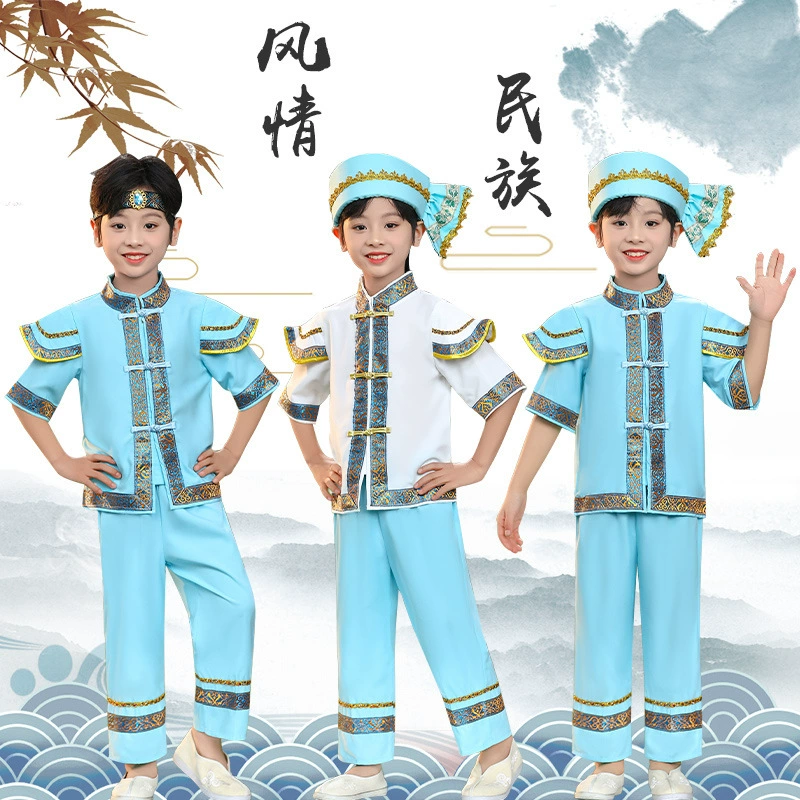 Одежда Дай для мальчиков и девочек Yunnan Water Festival Сишуанбаньна Тайская одежда из шелка тыквы