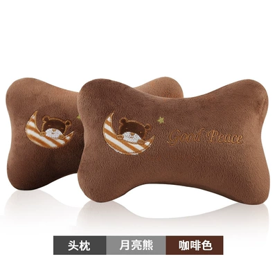 Headrest Cute Car Seat, Car Cervical - headrest-moon-bear-brown-pair