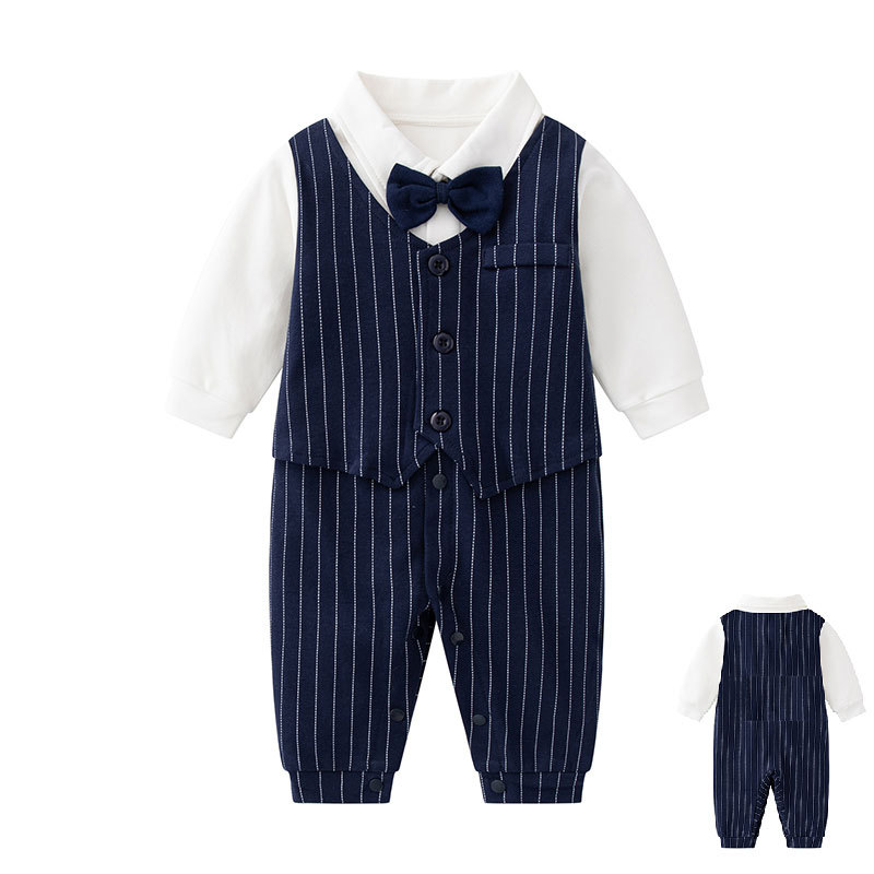 100 días de bebé niño vestido de banquete captura Zhou estilo británico pequeño traje bebé estilo occidental Caballero mono primavera y otoño