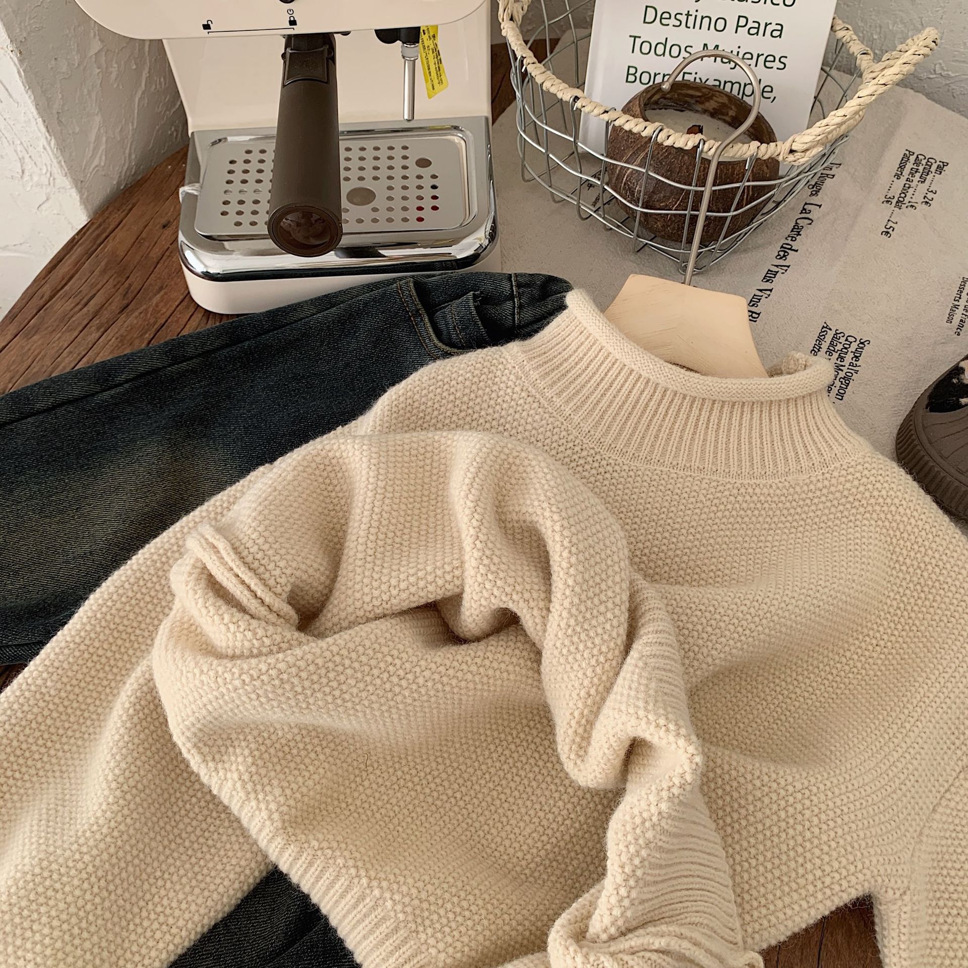 Children's Sweater 2023 Bangcheng Winter Edition Korean Boys' Solid Color Lazy Personalized Curled High Neck Bottom_voghion.com