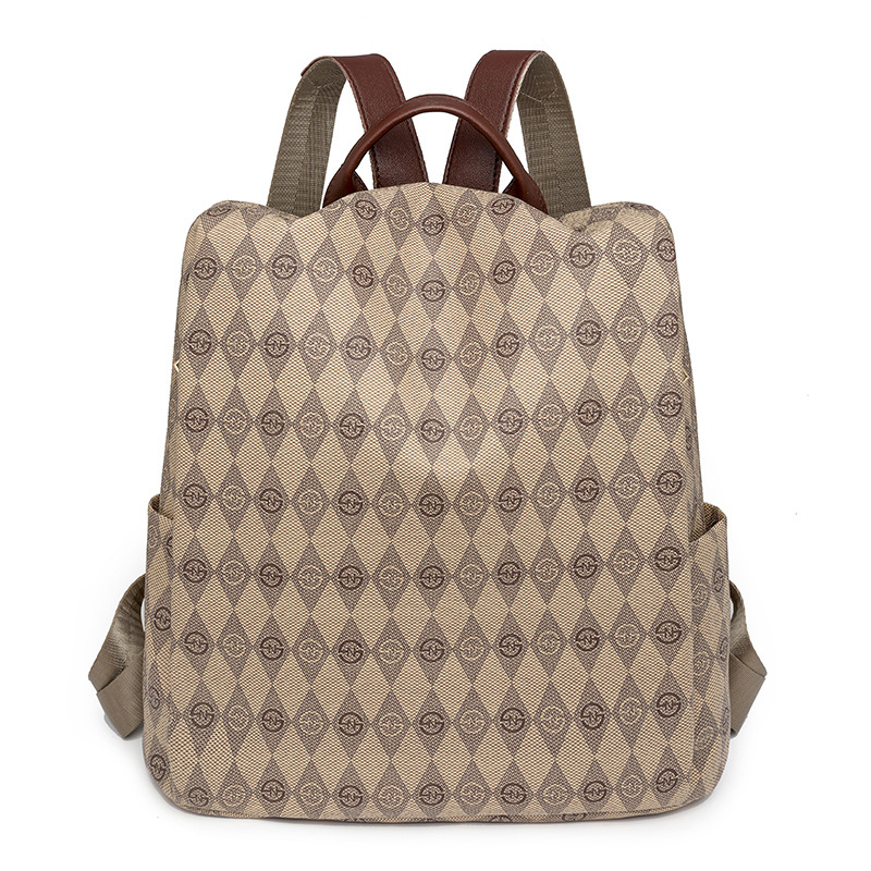 2024 nueva mochila con estampado de rombos para mujer, moda de moda, mochila de viaje antirrobo retro de gran capacidad