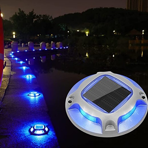 Round Solar Ground Lights with Four-Sided Illumination, Dual-Color Switching, Deck Lights, Garden Steps, Walkways, Aluminum Alloy, Pressure-Resistant