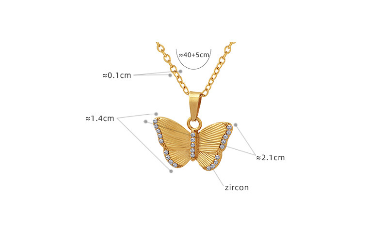 Fashion Butterfly Titanium Steel Pendant Necklace Plating Inlay Zircon Stainless Steel Necklaces
