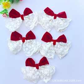 新年款植绒大红镂空花边裙蝴蝶结配件手机壳箱包鞋袜服装辅料