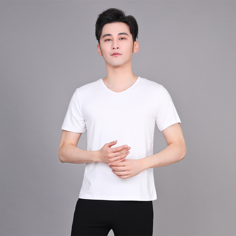 03 white V-neck short sleeve