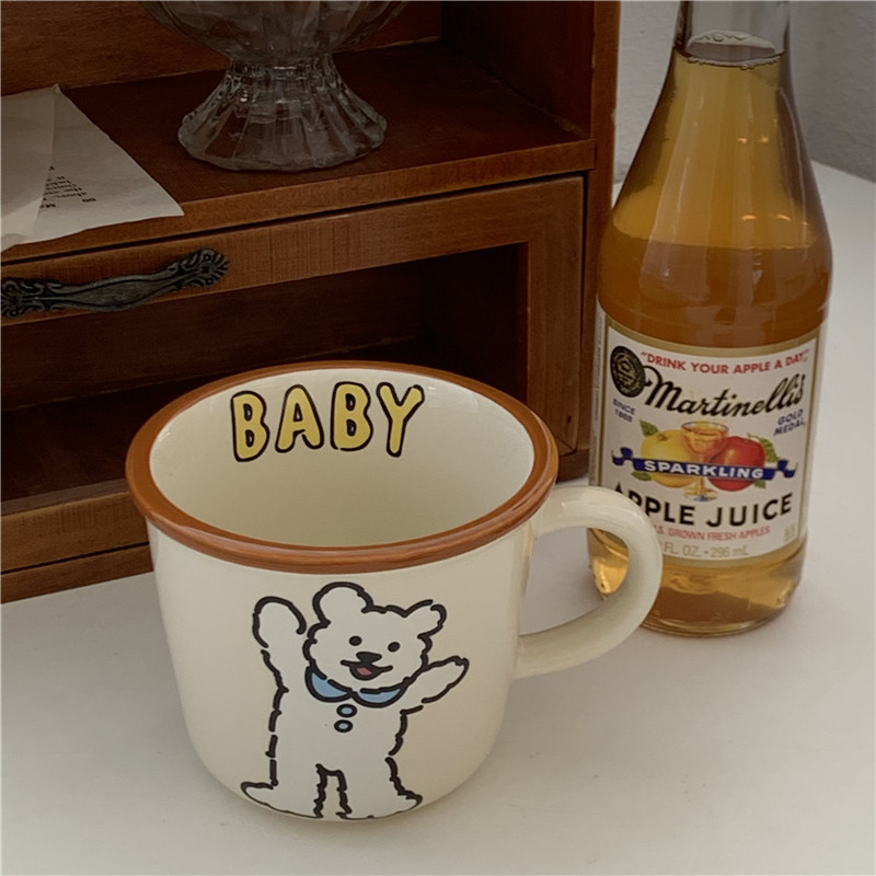 韓国式レトロな熊の子犬の陶磁器の杯の少女の心の漫画のマグカップのカップルの朝食のコップの牛乳の杯|undefined