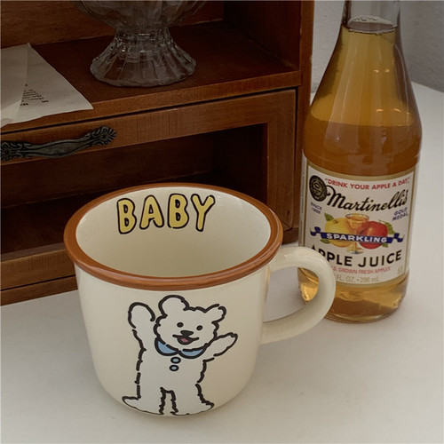 Korean retro bear puppy ceramic cup girl heart cartoon mug couple breakfast water cup milk cup