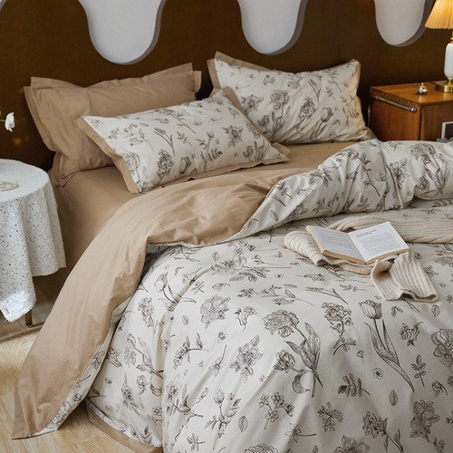 Selected Grade A Lightweight Luxury Long Staple Cotton 3-Piece Set Vintage Style 100% Cotton Bedding Set Including Bed Sheet, Duvet Cover, and Fitted Sheet