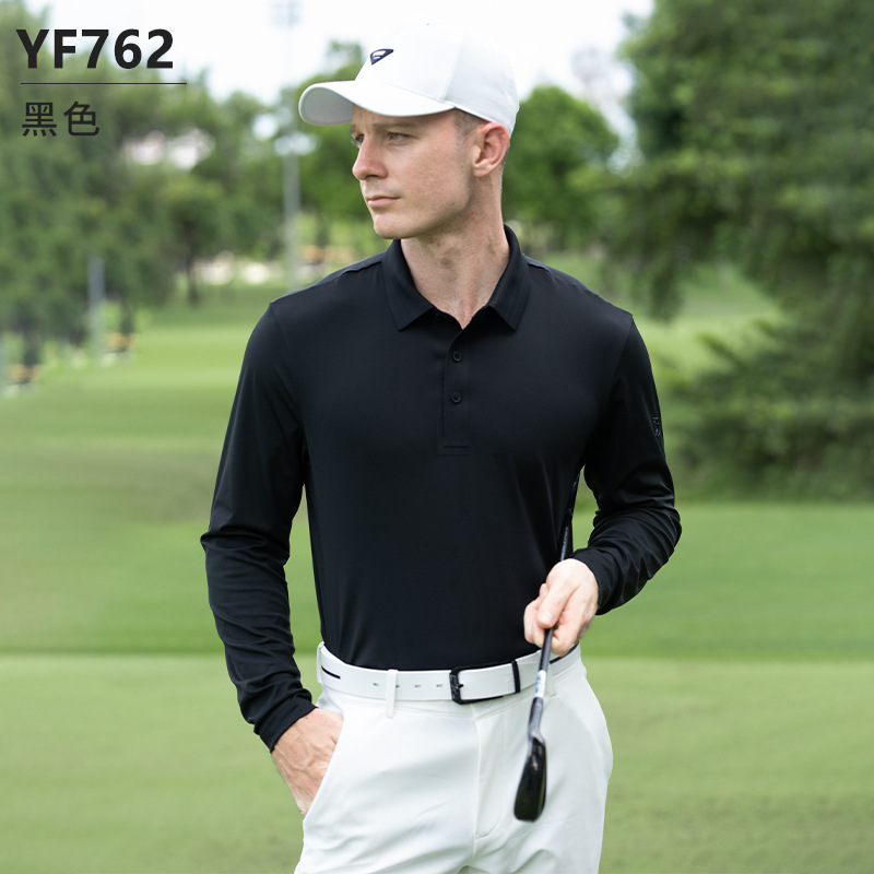 Áo polo nam dài tay PGM cổ bẻ liền mạch, áo thun thể thao mùa thu — YF762-Đen, YF762-Màu xanh nhạt, YF762-Trắng, YF762-Màu xám
