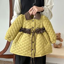 女童中小童2024新款冬季棉服PU皮束腰洋气轻奢棉衣韩版小香风外套