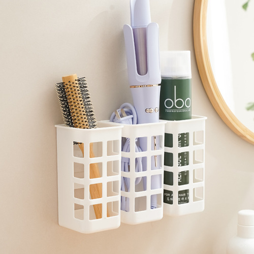 Hanging Hole-Free Curling Iron Storage Basket, Stylish Wall-Mounted Device Holder, Hair Tool Organizer, Bathroom Sink Storage Rack