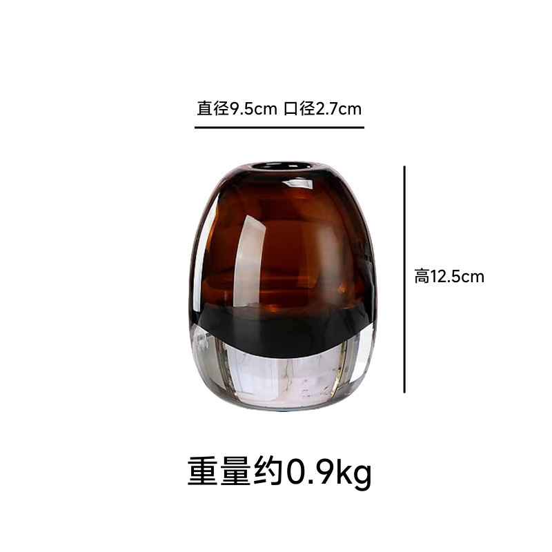 Florero de vidrio de color caramelo creativo de lujo ligero, decoración de salón artesanal, mesa de comedor, decoración de vidrio, decoración de casa modelo, arreglo floral