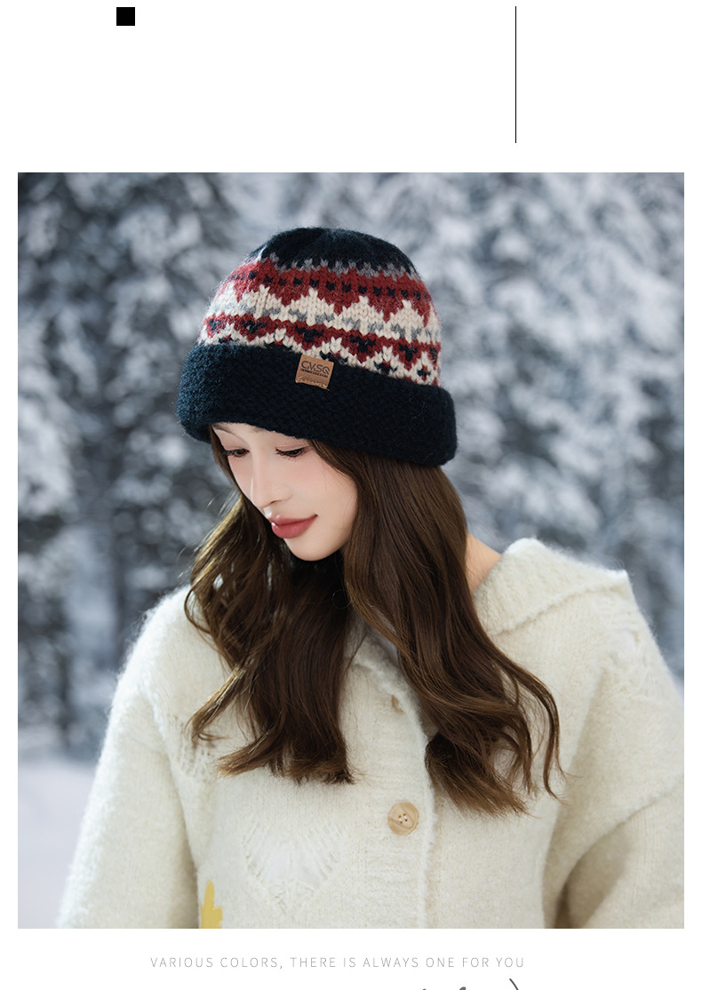 Etichetta in pelle stile Fair Isle con bordo arrotolato, maglia di lana, autunno inverno, retrò, snellente, natalizio, casual, antivento, caldo_voghion.com