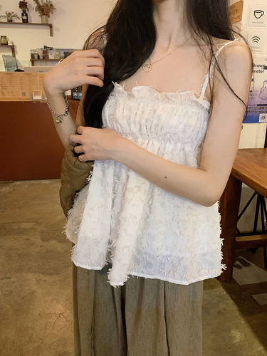 Retro tassel design camisole women's summer new style small fragrant style sweet short tube top trendy