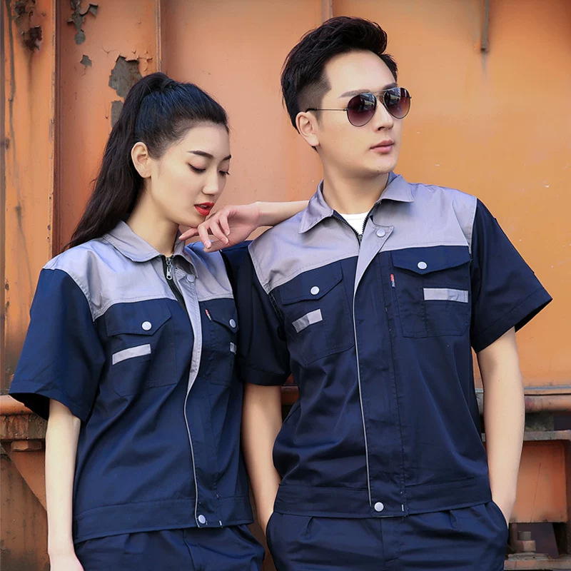 Work Clothes for Men, Summer Thin Style, Labor Protection, Wear-Resistant, Short-Sleeved, Factory Workshop, Auto Repair Mechanic Tops, Labor Protection Suit Set