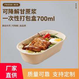 700ml一次性打包盒甘蔗浆餐具可降解方盒外卖野餐沙拉餐盒便当盒