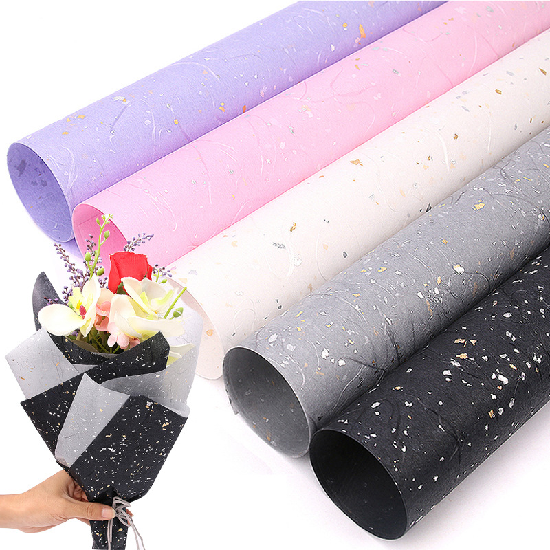 Papel de embalaje de flores Papel de embalaje de flores de fibra de seda de punto de oro y plata de ensueño DIY hecho a mano