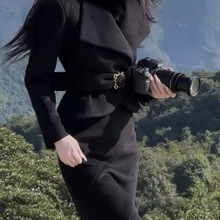 欧货网红新款气质时髦套装裙冬季优雅法式毛呢半身裙长裙一套