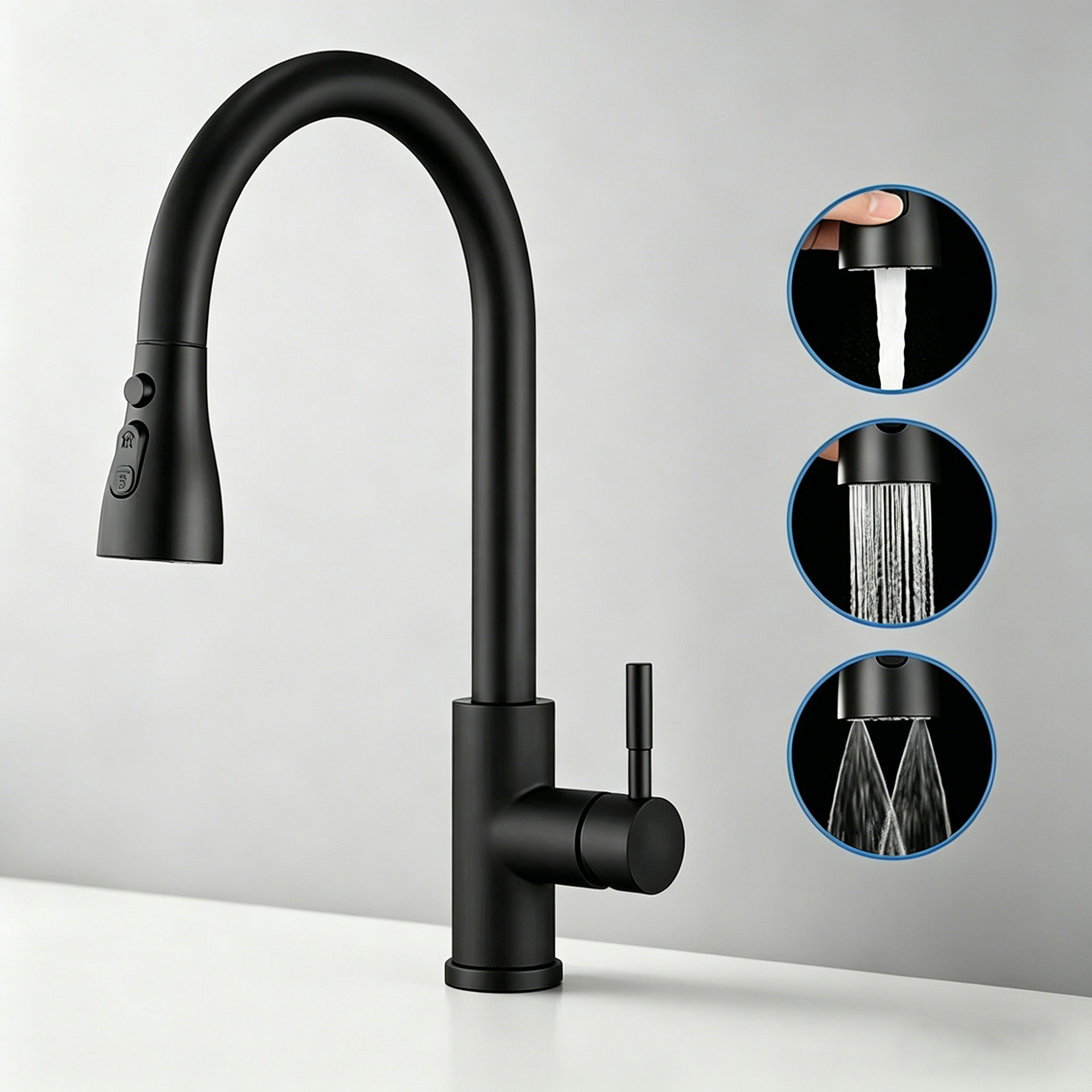 Grifo Extraíble de Cocina de Acero Inoxidable 304, Giratorio 360° para Agua Fría y Caliente