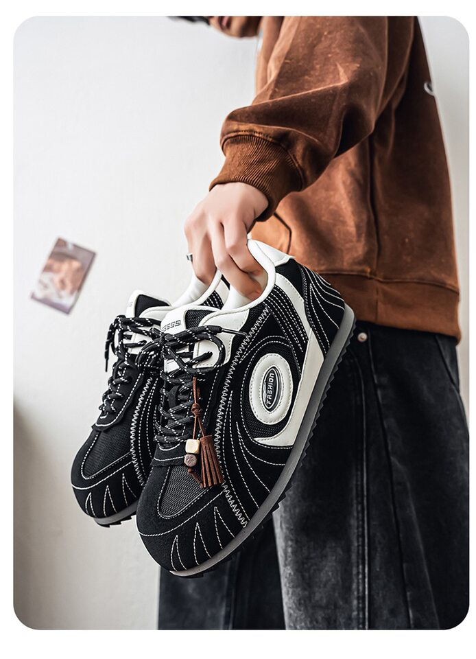 Giày sneaker nam da tổng hợp cổ thấp đế phẳng, kiểu giày tập luyện thể thao — Màu xanh da trời, màu nâu, đen chi tiết 15