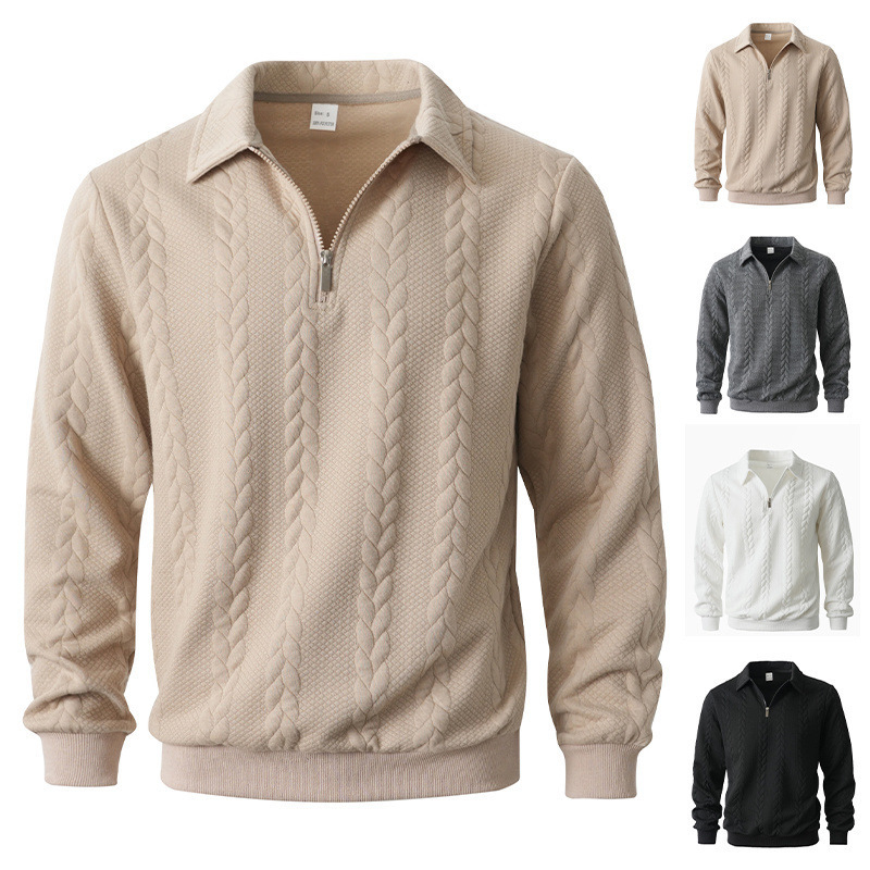 Cross-Border Amazon European and American Jacquard Autumn and Winter Lapel Pullover Half-Cardigan Zipper Sweatshirt Casual Sports Men's Knitted