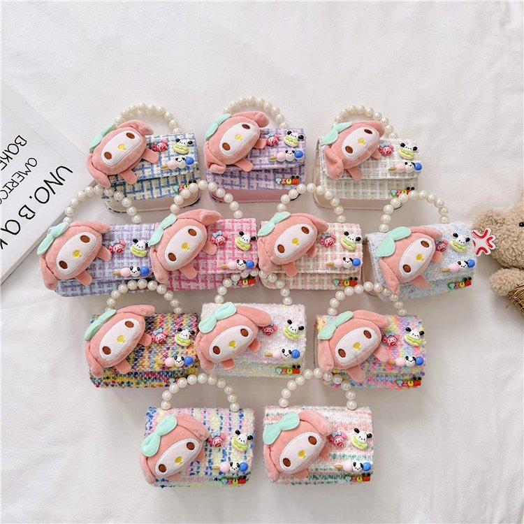 Año nuevo rojo Chanel estilo de los niños perla bolso del bebé lindo arco cadena niñas monedero