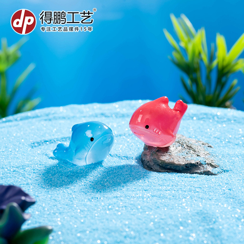 (2개) 마이크로 풍경 창의적 귀여운 빛나는 작은 상어 해양 동물 장식품 DIY 수족관 어항 장식 액세서리