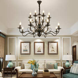 美式双层欧式蜡烛吊灯 6+6头餐厅灯具客厅卧室复古酒店工程铁艺灯