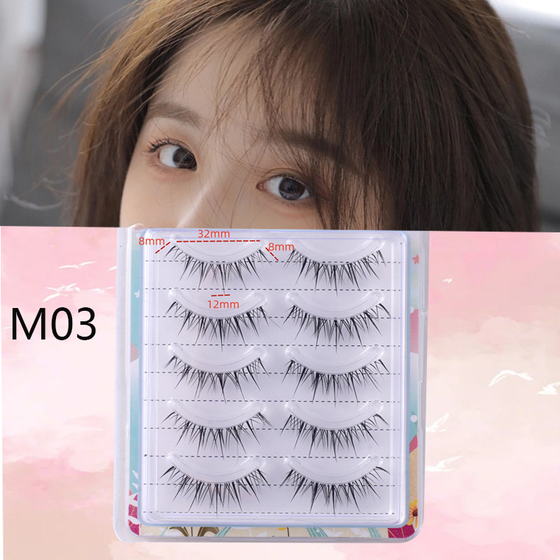 Suministro directo de fábrica transfronteriza natural larga Cruz gruesa japonés 3D afilado tallo transparente Luna doblar pestañas postizas