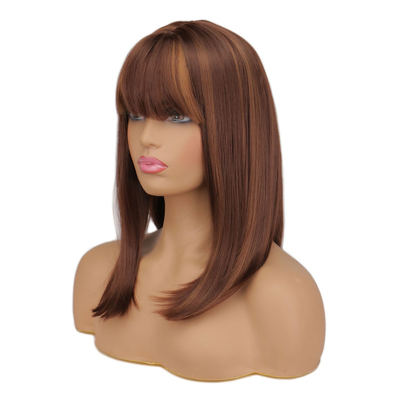 Foreign trade wig cos high temperature silk short hair blonde mixed color mid-length wig anime European and American wig glue paper net