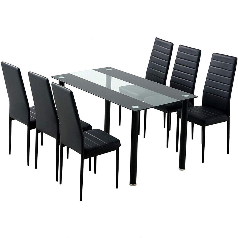 Exportación de comercio exterior de vidrio templado italiano mesa de comedor de lujo ligera casa pequeña mesa de comedor rectangular combinación de mesa y silla
