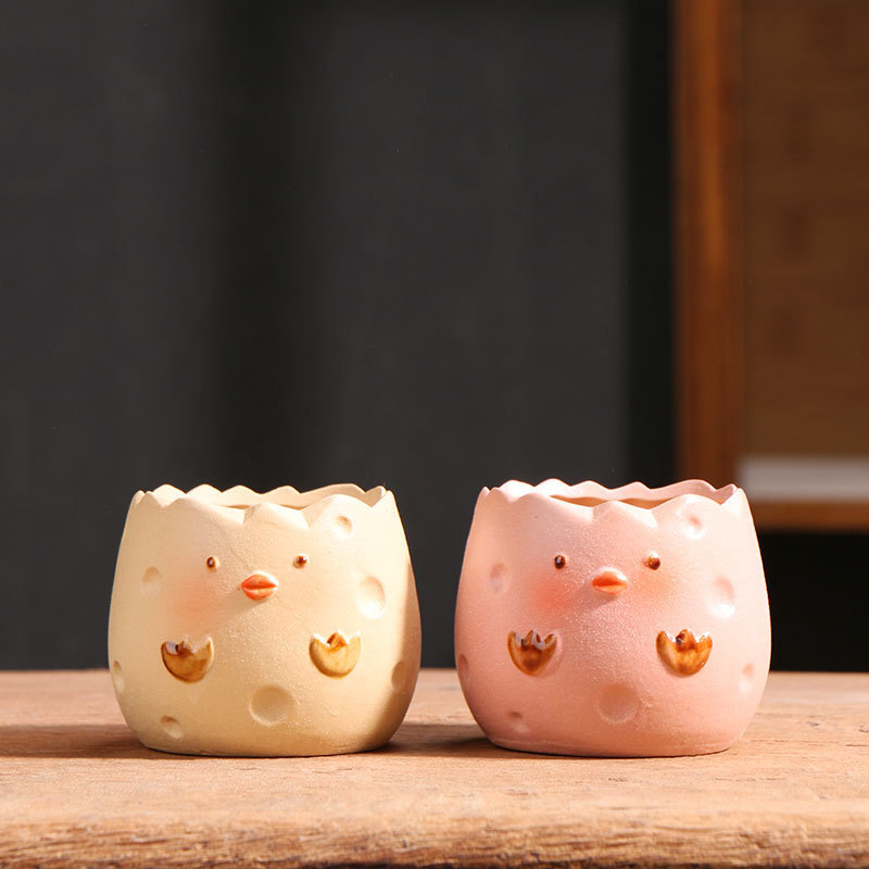 Cartoon small eggshell succulent flower pot factory direct pottery clay stoneware simple ceramic pot small size root control ceramic pot wholesale