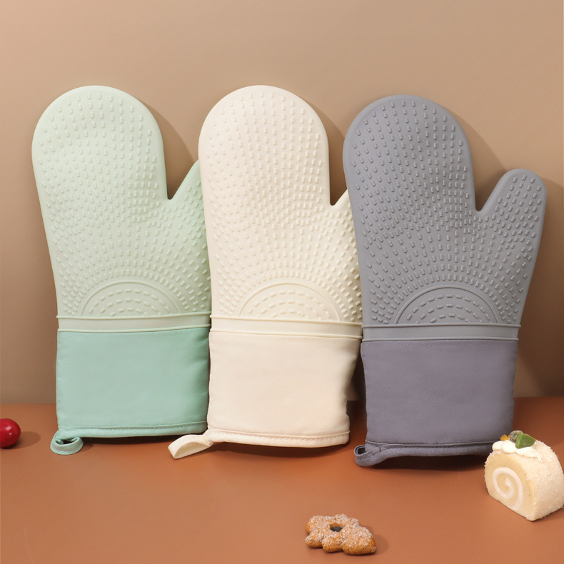 Guantes de Cinco Dedos Aislantes de Algodón y Silicona para Cocina y Horno
