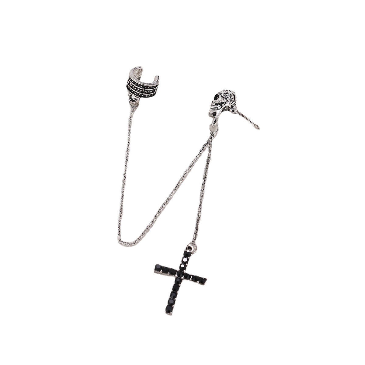 Europa y América discoteca salto geométrico Stud pendientes cráneo Cruz tallada pendientes de la oreja Cadena de clip de uñas colgante retro moda joyería fresca para las mujeres