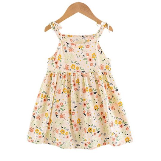 Summer Girl's Sling Silk dress Nightdress Cotton Silk Beach Dress Baby Girl's Artificial Cotton Vest Dress