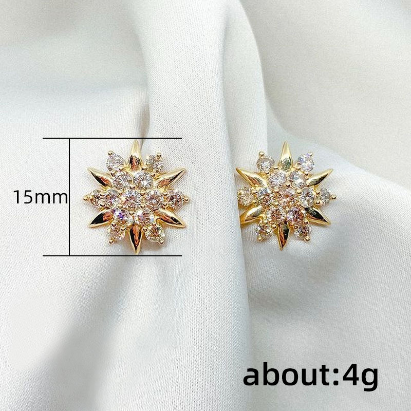 8g Weight Zircon Inlay Material Fashion Snowflake Copper Ear Studs Inlay Zircon Copper Earrings