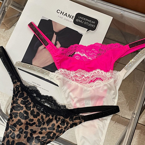 French sexy thong European and American rhinestone lace pure romantic leopard stripe sexy ice silk satin women's underwear