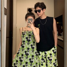 一件代发2024实拍海边度假情侣装夏季吊带连衣裙沙滩套装