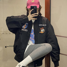 棒球服女学生春秋新款韩版宽松章仔飞行服蝙蝠袖外套