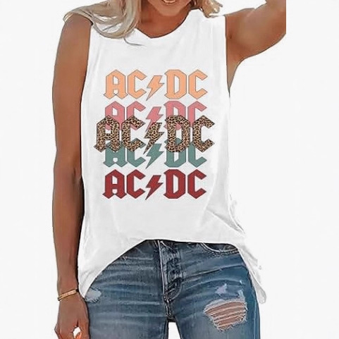 Foreign Trade Women's Tops Cross-Border E-Commerce Amazon Acdc Printed Colorful Cotton T-Shirt Foreign Trade Women's Tops Cross-Border E-Commerce Amazon Acdc Printed Colorful Cotton T-Shirt