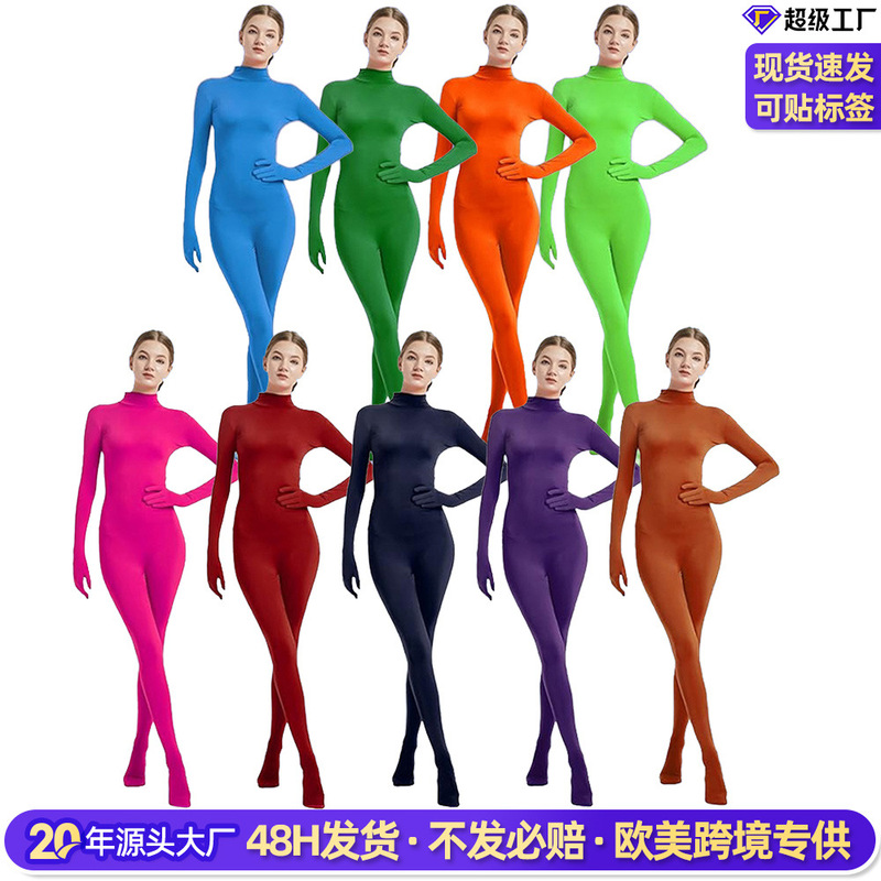 Cross-Border Solid Color Jumpsuit for Women, One-Piece Dance Costume, Stage Performance Outfit, Spider-Man Orange Bodysuit