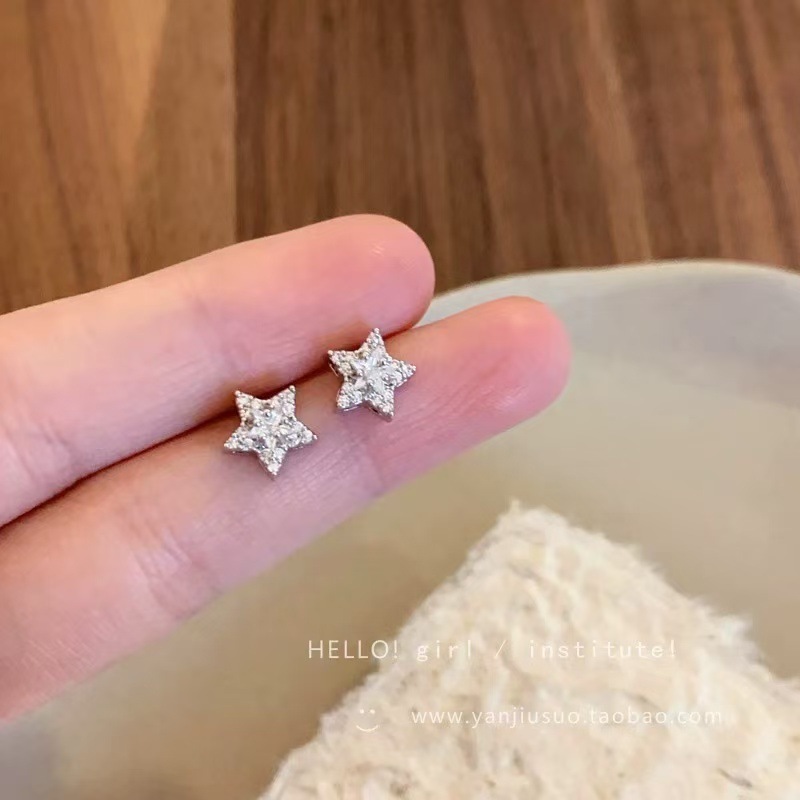 925银针精致锆石星星耳钉女睡觉免摘耳环养耳洞小众设计感耳饰品|undefined