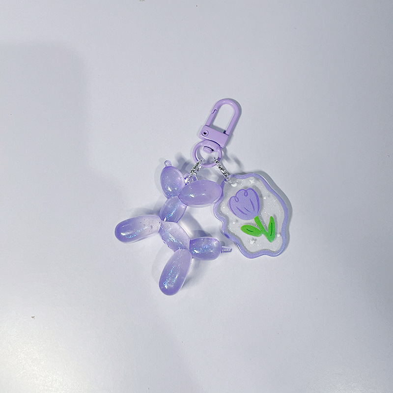 2023 nuevo luminoso cielo estrellado globo perro llavero bolsa colgante color de dibujos animados flor tarjeta joyería