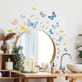 水彩蝴蝶墙贴纸书桌镜子儿童房托儿所跨境可移除背景装饰MUP1828