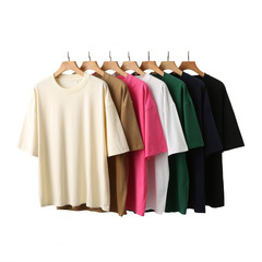 クロスボーダー重ポンド純綿20本精櫛双紗ゆったり大落肩丸襟半袖tシャツカスタム印字ロゴ