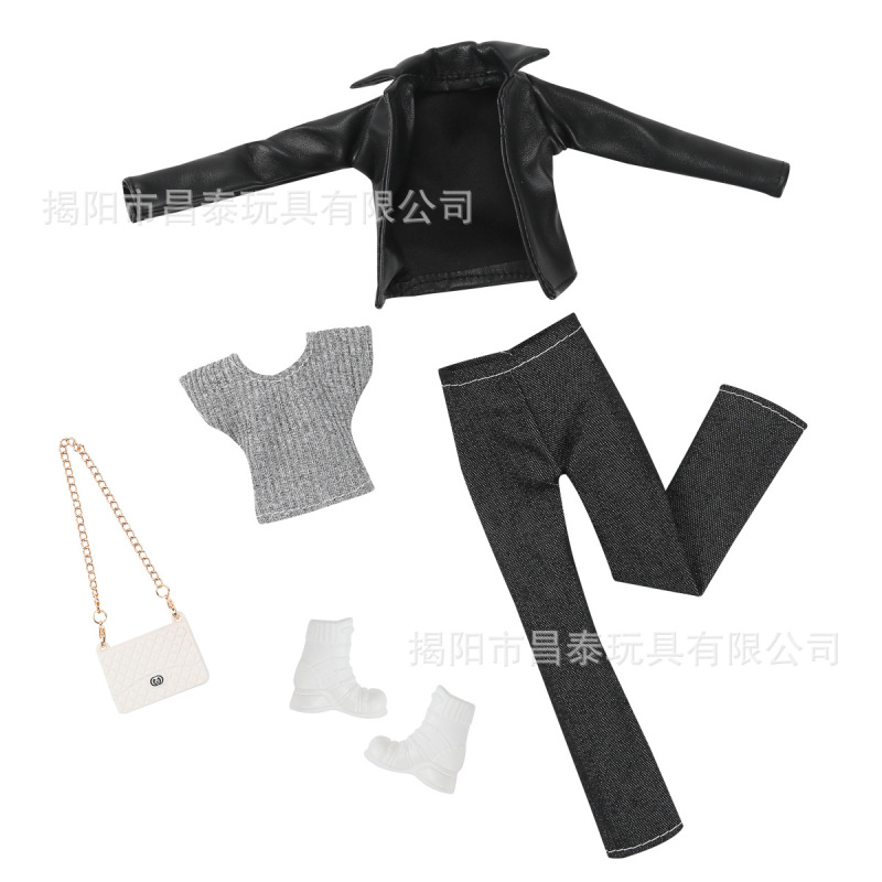 跨境袋装30厘米11.5寸关节时尚巴比娃娃冬天皮衣套装衣服换装玩具|undefined