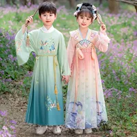 Осенний детский древний костюм Hanfu в китайском стиле для девочек, платье супер феи, лето 2025, новый летний стиль Ruqip в древнем стиле.