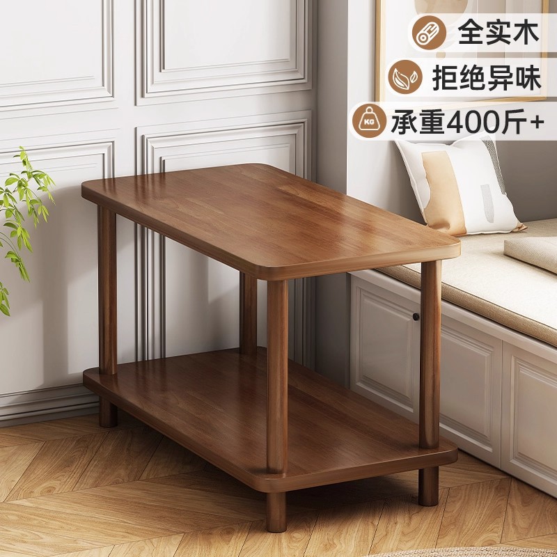 Sofá de madera sólida mesas laterales de la sala de estar de alquiler simple muy estrecha mesas de té pequeñas mesas cuadradas de doble capa