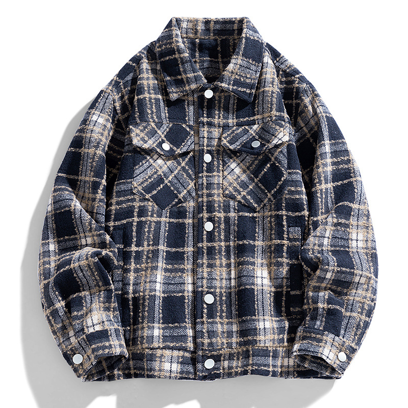 Men's Clothing Autumn And Winter Men's Jacket Trend Fashion Loose Plaid Shirt Jacket Men's Casual All Match_voghion.com